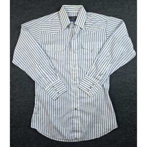 Panhandle Slim Mens Western Snap Shirt Blue White Stripe Long Sleeve Size M